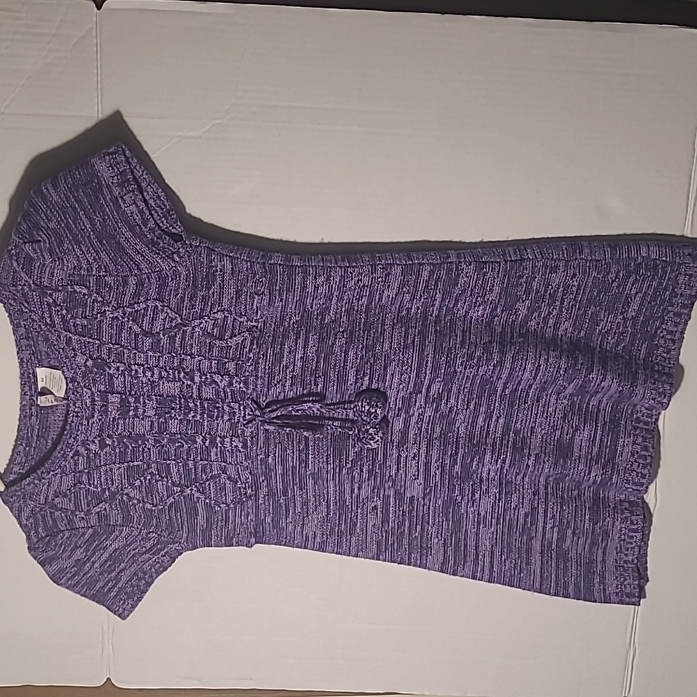 Heart N Crush Girls Medium purple fall knit sweater dress with pom pom tassels